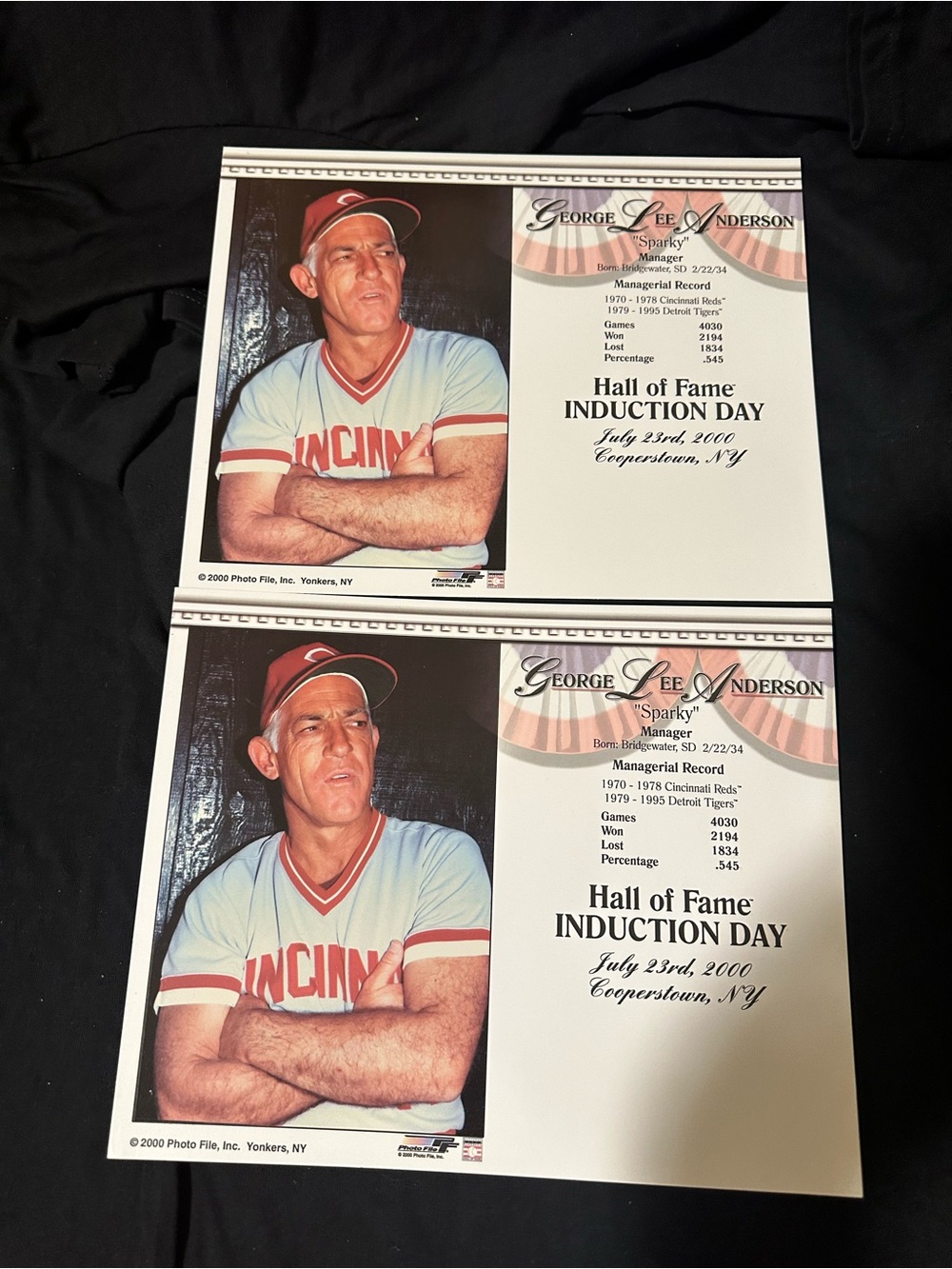 Cincinnati Baseball Hall of Fame Induction Photo Prints lot of 2 sparky Anderson